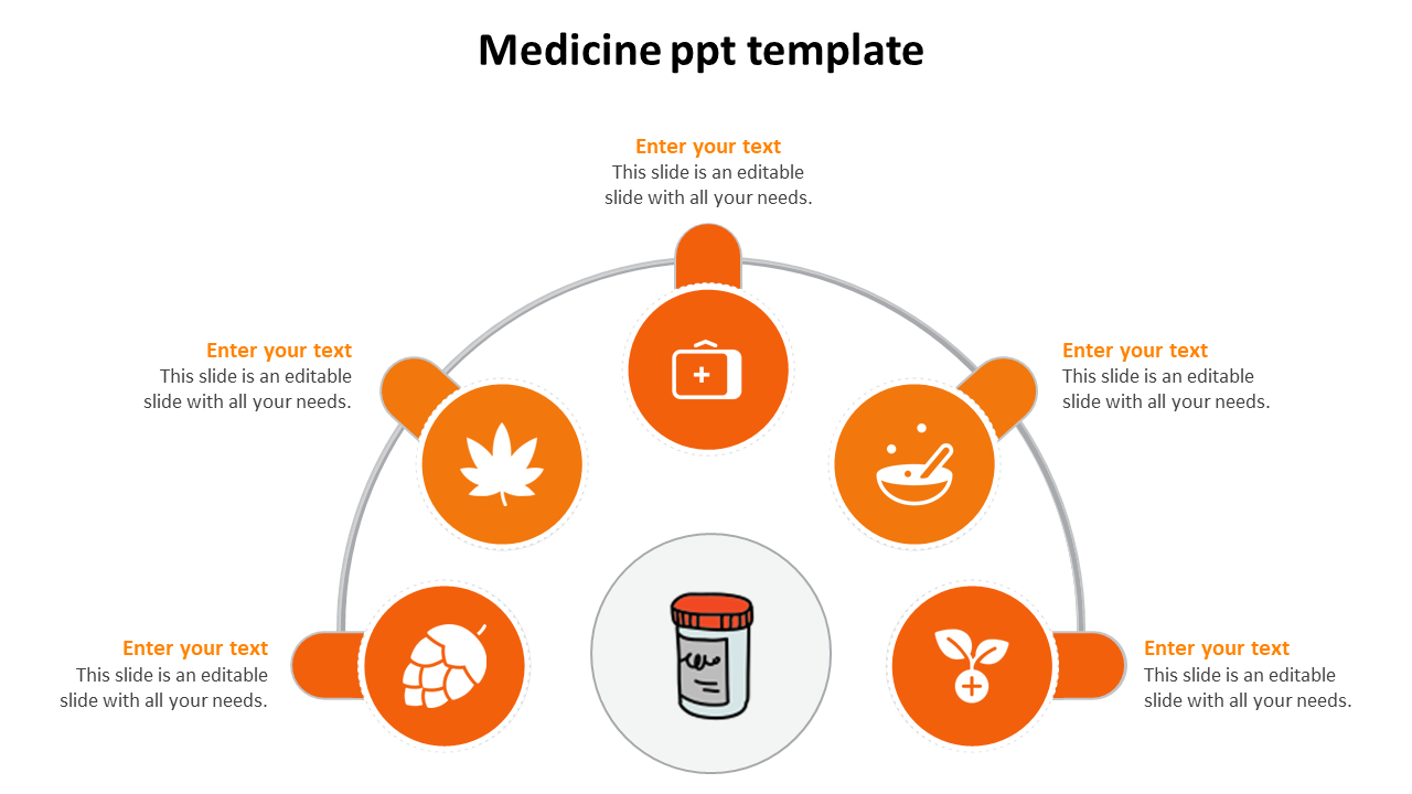 Free - Creative Medicine PPT Template With Five Nodes Slide